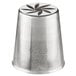 A silver metal tin with a leaf design on it for Ateco 257 Russian Piping Tip.