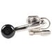 The silver handle of a Nemco CanPRO Heavy Duty side cut manual can opener with a black and metal ball on the end.