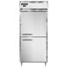 The white door of a Continental Extra-Wide Shallow Depth Solid Half Door Reach-In Refrigerator.