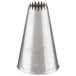 An Ateco 199 silver metal cone-shaped tip with a star-shaped nozzle.
