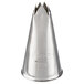 A silver Ateco leaf piping tip with a star shaped design.