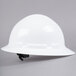 A Cordova Duo Safety white hard hat with black straps.