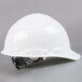 A Cordova Duo Safety white hard hat with black straps.