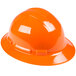 A close up of a Cordova Duo Safety orange hard hat with a white rectangular object inside.
