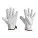 A pair of Cordova white leather driver's gloves with brown stitching.