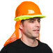 A man wearing a Cordova orange hard hat.