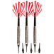 A 3 pack of Arachnid soft tip darts with red and white stripes.