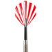 A red and white striped dart with a black tip.