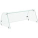 An Avantco curved glass sneeze guard with metal holders over a clear surface.