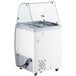 An Avantco white and grey rectangular ice cream dipping cabinet with clear glass top.
