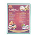 A Menu board with close-up views of food items on a white background.