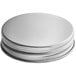 A close-up of a silver round Acopa Rustic Charm mini mason jar lid.