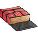 A red Choice insulated pizza delivery bag with two pizza boxes inside.