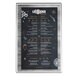 A Menu Solutions Hamilton silver menu board with white background and gold lettering.