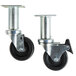A pair of 4" Swivel Plate Casters with black rubber wheels.