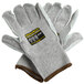 A pair of Cordova Monarch gray work gloves with a black and yellow label.