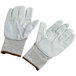 A pair of Cordova gray and white work gloves with split leather palms.