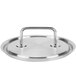 A Vollrath stainless steel pan lid with a loop handle.