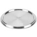A stainless steel Vollrath pan cover with a loop handle.