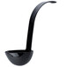 A black ladle with a long curved handle.