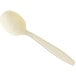 A close-up of a Visions beige plastic spoon with a handle.