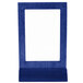 A blue rectangular wood frame with a white background.