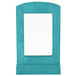 A blue rectangular wood frame with a white border and angled base holding a white rectangle.