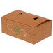 A brown Hearthstone take-out box with a tuck top lid.