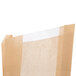 A brown paper bag with a clear plastic strip.
