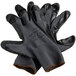 A pair of gray gloves with black palm coating.