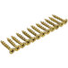 A row of gold screws with white background.