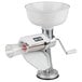 A white and silver Weston Roma Food Strainer and Sauce Maker with a white bowl.