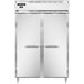A white Continental reach-in freezer with two stainless steel doors with silver handles.