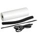 A roll of white plastic bag material with a black power cord.