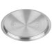 A silver metal Vollrath Arkadia sauce pan lid with a circular design.