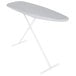A white ironing board with a silver silicone-coated cover.