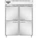 A white rectangular stainless steel Continental Reach-In Freezer with two doors and silver handles.