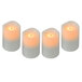 Three amber Sterno flameless candles on a white background.