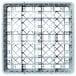 A gray plastic shelf with 20 compartments in a grid pattern.