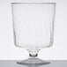 A clear Fineline Flairware plastic wine goblet with a wavy rim.