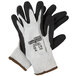 A pair of black and white Cordova Commander cut resistant gloves with black foam nitrile palms.