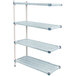 A MetroMax Q add on unit with three shelves, each with a white plastic grate with holes.