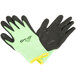 A pair of Cordova Hi-Vis lime green and yellow gloves with black foam nitrile palms on a white background.