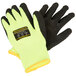 A pair of Cordova Monarch heavy duty work gloves with black foam latex palms and black wrists on a white background.