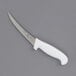 A Choice 6" Curved Stiff Boning Knife with a white handle.