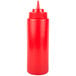 A red plastic Choice squeeze bottle with a white lid.