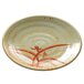 A close-up of a Thunder Group Gold Orchid melamine plate with a red and orange flower design.