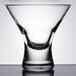 An Anchor Hocking clear dessert taster glass with a curved bottom.