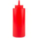 A red plastic Choice squeeze bottle with a lid.