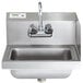 A Regency stainless steel wall mounted hand sink with a gooseneck faucet and right side splash.